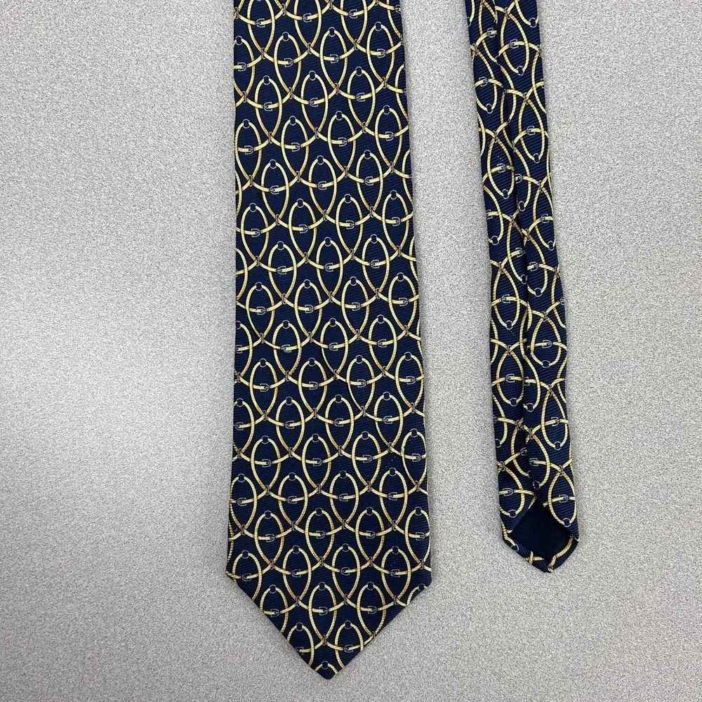 Brooks Brothers Makers Men's Tie 100% Silk Navy‎ Gold Chains Made in USA